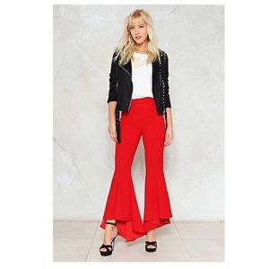 Red Flare Ruffle Pants
